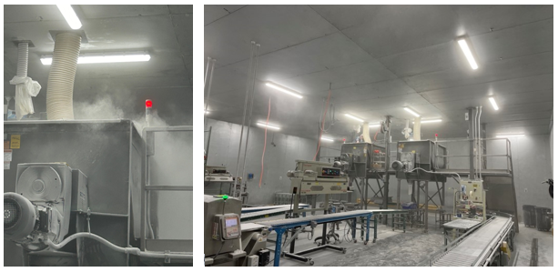 Loose dust around industrial machines in a food manufacturing facility.